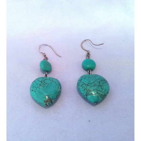 Vintage Turquoise Heart Drop Dangle Earrings - Picture 1 of 4